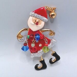 Vintage Santa Brooch Pin Enamel Whimsical Christmas TC Signed Costume